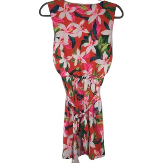 Express tropical hawaiian floral sleeveless scoop neck belted dress womens small - Picture 2 of 7